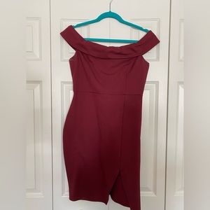 Lulus off the shoulder dress. Size medium. Deep red, burgundy color.